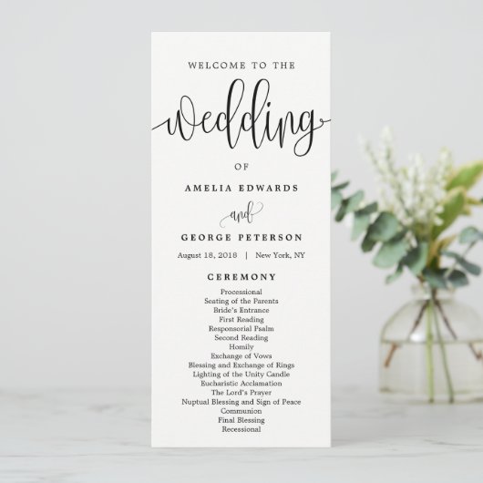 EDITABLE COLOR Wedding Ceremony Program #LCC Programmakaart (Staand voorkant)