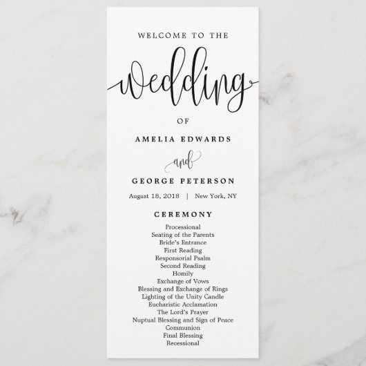 EDITABLE COLOR Wedding Ceremony Program #LCC Programmakaart (Voorkant)