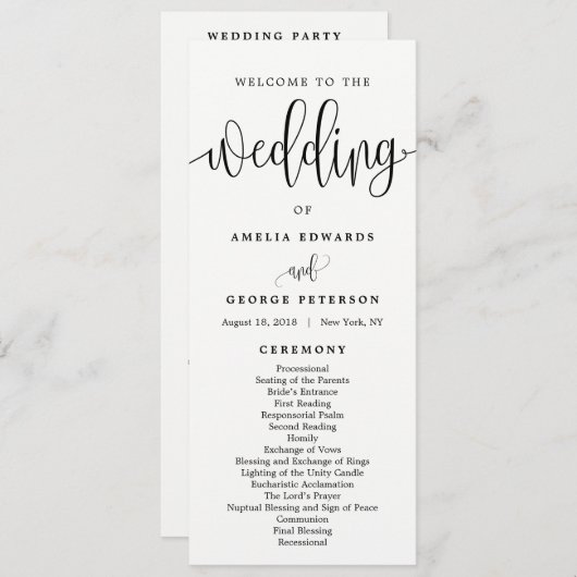 EDITABLE COLOR Wedding Ceremony Program #LCC Programmakaart (Voorkant / Achterkant)