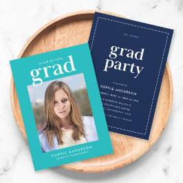 Editable Colors Serif Photo Graduation Party Kaart