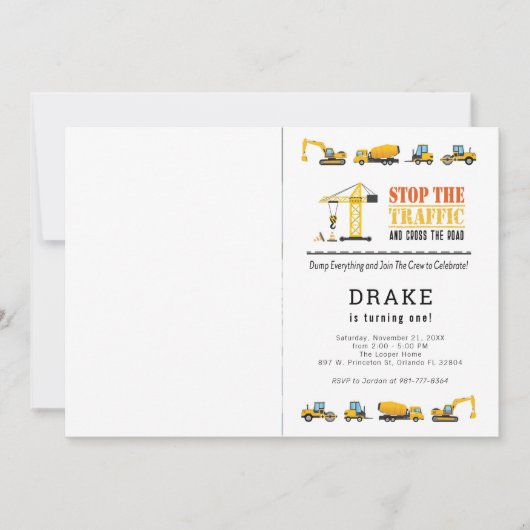 Editable Construction Trucks Theme Fotodag Kaart (Voorkant)