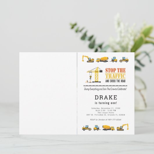 Editable Construction Trucks Theme Fotodag Kaart (Staand voorkant)