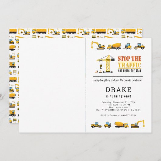 Editable Construction Trucks Theme Fotodag Kaart (Voorkant / Achterkant)