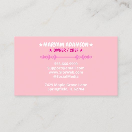 Editable Cookie Logo | White Pink Bakery Visitekaartje (Achterkant)