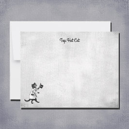 Editable  Cool Top Hat Cat Black and White Notitiekaartje