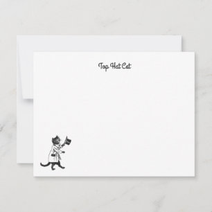 Editable  Cool Top Hat Cat Black and White Notitiekaartje