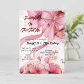 Editable Coquette Pink Bow Birthday Invitation, Pi Kaart (Staand voorkant)