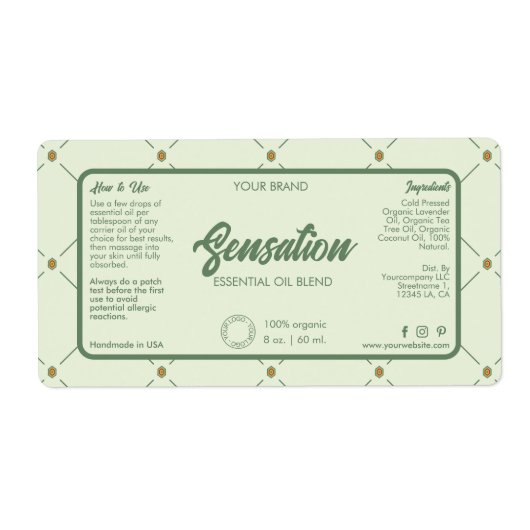 Editable Cosmetic Dropper Fles Label Retro Green (Voorkant)