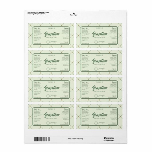 Editable Cosmetic Dropper Fles Label Retro Green (Full Sheet)