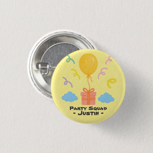 Editable Crayon Style – Balloon Bash Birthday Ronde Button 3,2 Cm (Voorkant /achterkant)