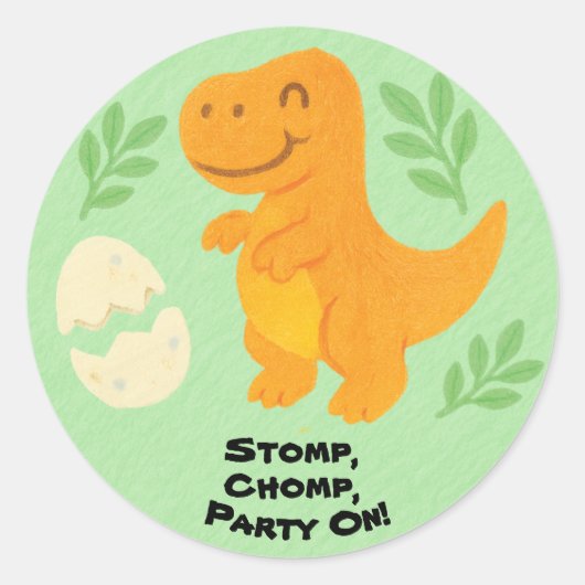 Editable Crayon Style – Dinosaur Roarsome Ronde Sticker (Voorkant)