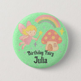 Editable Crayon Style – Fairy Mushroom Birthday Ronde Button 5,7 Cm
