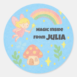 Editable Crayon Style – Fairy Mushroom Forest  Ronde Sticker