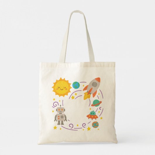Editable Crayon Style – Solar System Trip  Tote Bag (Achterkant)