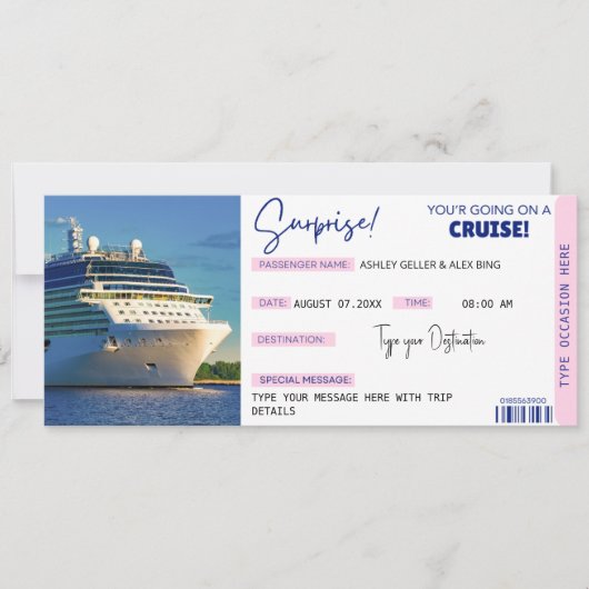 Editable Cruise Ticket Surprise Boarding Pass Kaart (Voorkant)