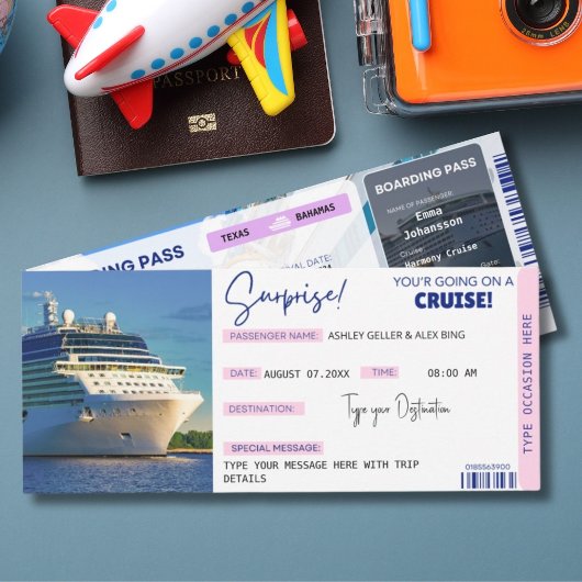 Editable Cruise Ticket Surprise Boarding Pass Kaart