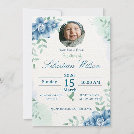 Editable Cute Baby Boy Baptism Kaart (Voorkant)