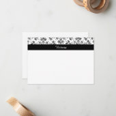 Editable  Damask Daisy Floral Art Note Card Notitiekaartje (Voorkant / Achterkant in situ)