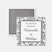 Editable Damask sparen de Datum  Floral Squar Magneet (Voorkant / Achterkant)