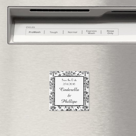 Editable Damask sparen de Datum  Floral Squar Magneet (Insitu (Vaatwasser))