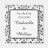 Editable Damask sparen de Datum  Floral Squar Magneet (Voorkant)