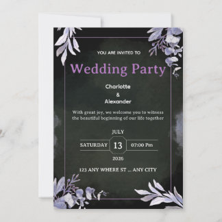 Editable Dark Botanical Wedding Invitation Kaart