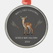 Editable Deer and Cattails Baby's Eerste Kerstmis Metalen Ornament (Voorkant)