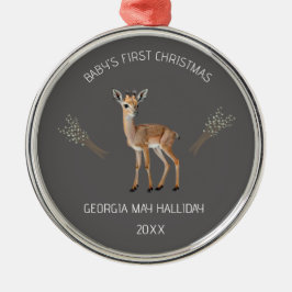 Editable Deer and Cattails Baby's Eerste Kerstmis Metalen Ornament