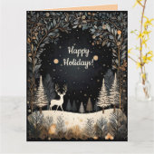 Editable Deer in the Woods Happy Holidays Kaart (Gele Bloem)