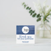 EDITABLE DENIM BLUE LOGO BUSINESS DANK JE KAART (Staand voorkant)