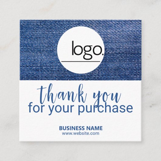 EDITABLE DENIM BLUE LOGO BUSINESS DANK JE KAART (Voorkant)