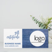EDITABLE DENIM BLUE LOGO BUSINESS GIFT CERTIFICAAT (Staand voorkant)
