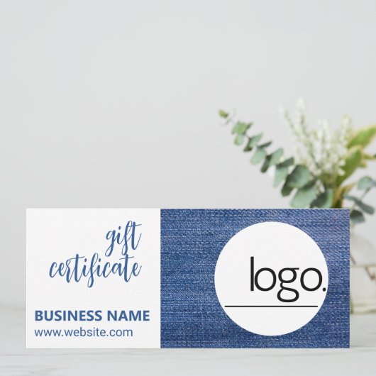 EDITABLE DENIM BLUE LOGO BUSINESS GIFT CERTIFICAAT