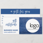 EDITABLE DENIM BLUE LOGO BUSINESS GIFT CERTIFICAAT