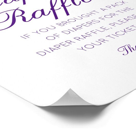 Editable Diaper Raffle Baby Shower Sign Printed Poster (Hoek)