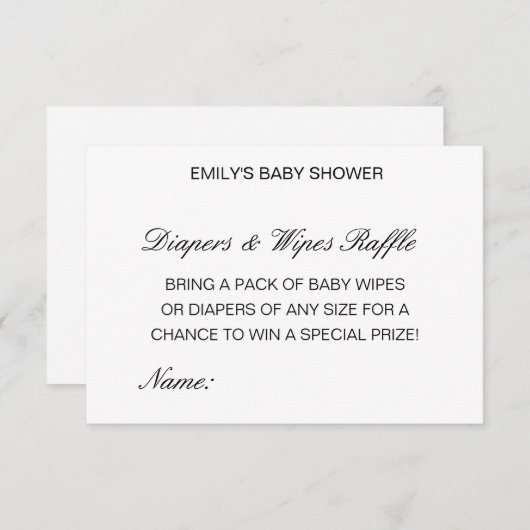 Editable Diapers Wipes Raffle Baby Shower Inserts Informatiekaartje (Voorkant / Achterkant)