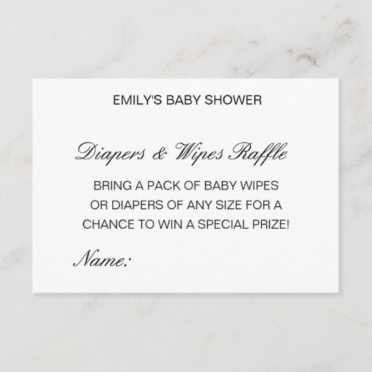 Editable Diapers Wipes Raffle Baby Shower Inserts Informatiekaartje (Voorkant)