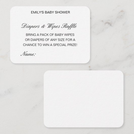 Editable Diapers Wipes Raffle Baby Shower Inserts Informatiekaartje (Voorkant / Achterkant)