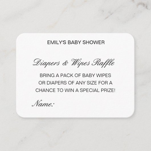 Editable Diapers Wipes Raffle Baby Shower Inserts Informatiekaartje (Voorkant)