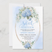Editable Digital Blue Hydrangeas Sweet Sixteen  Kaart (Voorkant)