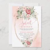 Editable Digital Blush Gold Sweet Sixteen Invite Kaart (Voorkant)