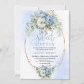 Editable Digital Dusty Blue Floral Sweet Sixteen Kaart (Voorkant)