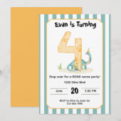 Editable Dinosaur 4th Birthday Invitation  Kaart (Voorkant / Achterkant)