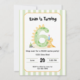Editable Dinosaur 6th Birthday Invitation  Kaart