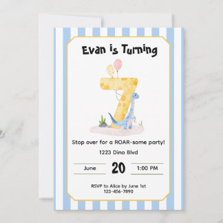Editable Dinosaur 7th Birthday Invitation  Kaart