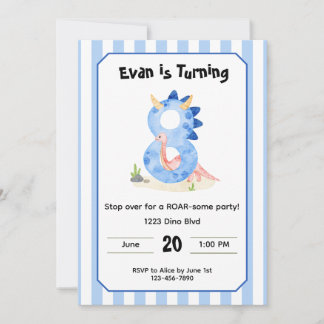 Editable Dinosaur 8th Birthday Invitation  Kaart