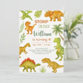 Editable Dinosaur Birthday Party Kaart (Staand voorkant)