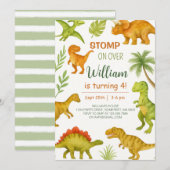 Editable Dinosaur Birthday Party Kaart (Voorkant / Achterkant)