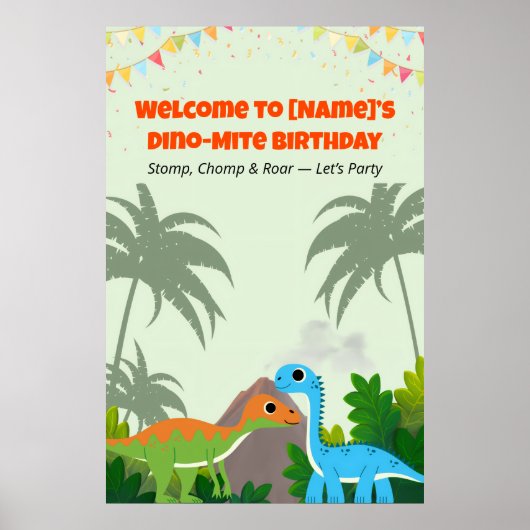 Editable Dinosaur Birthday Party Sign Poster (Voorkant)