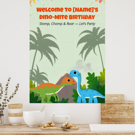 Editable Dinosaur Birthday Party Sign Poster (Keuken)